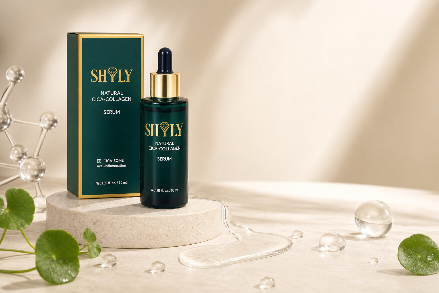 Serum Shyly cùng hình ảnh mô phỏng kết cấu cấp ẩm và rau má
