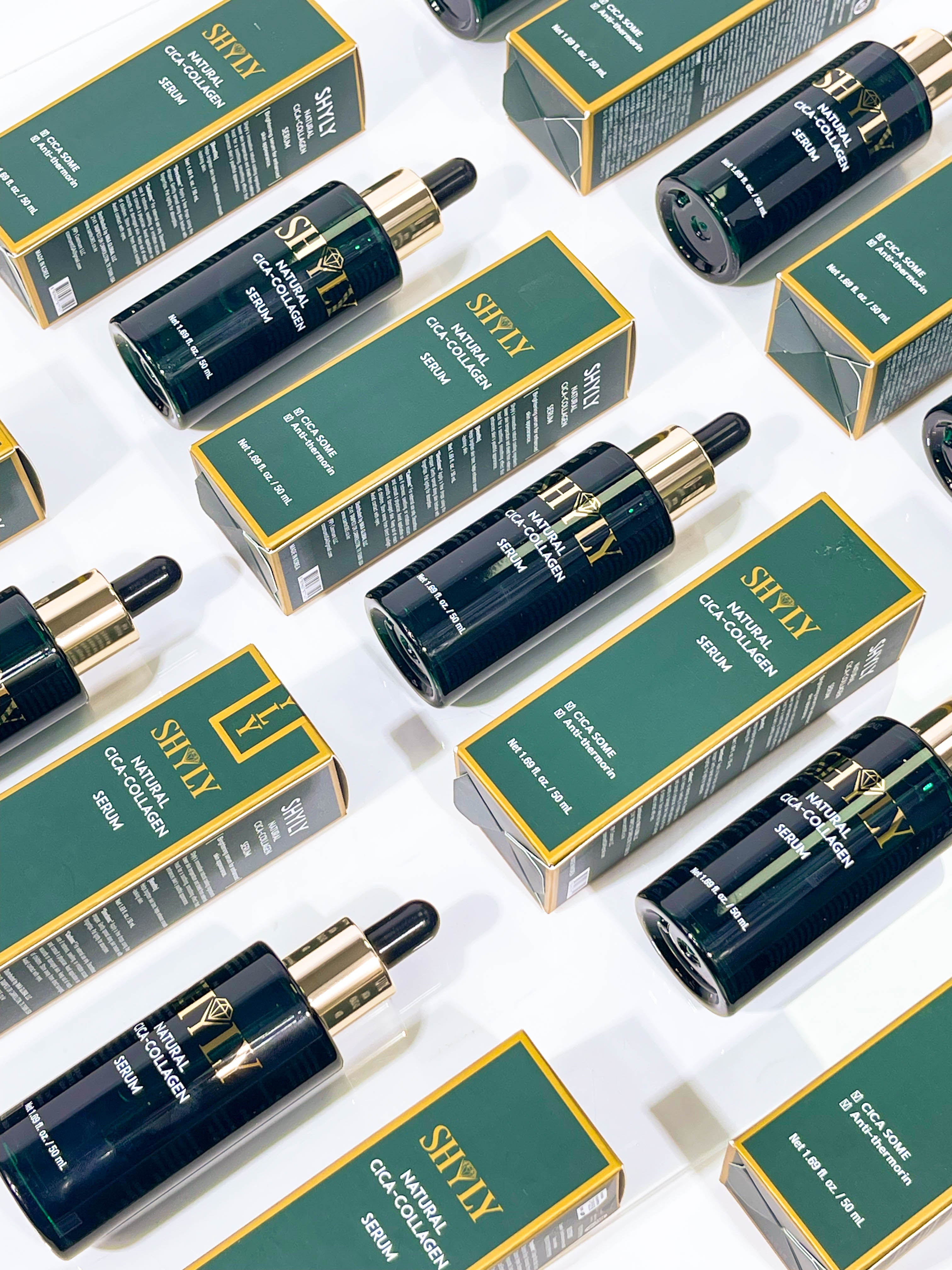 Nhiều chai và hộp Serum Shyly Natural Cica-Collagen