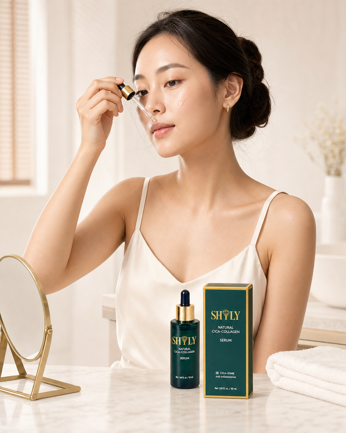Phụ nữ Việt sử dụng Serum Shyly trong routine buổi sáng